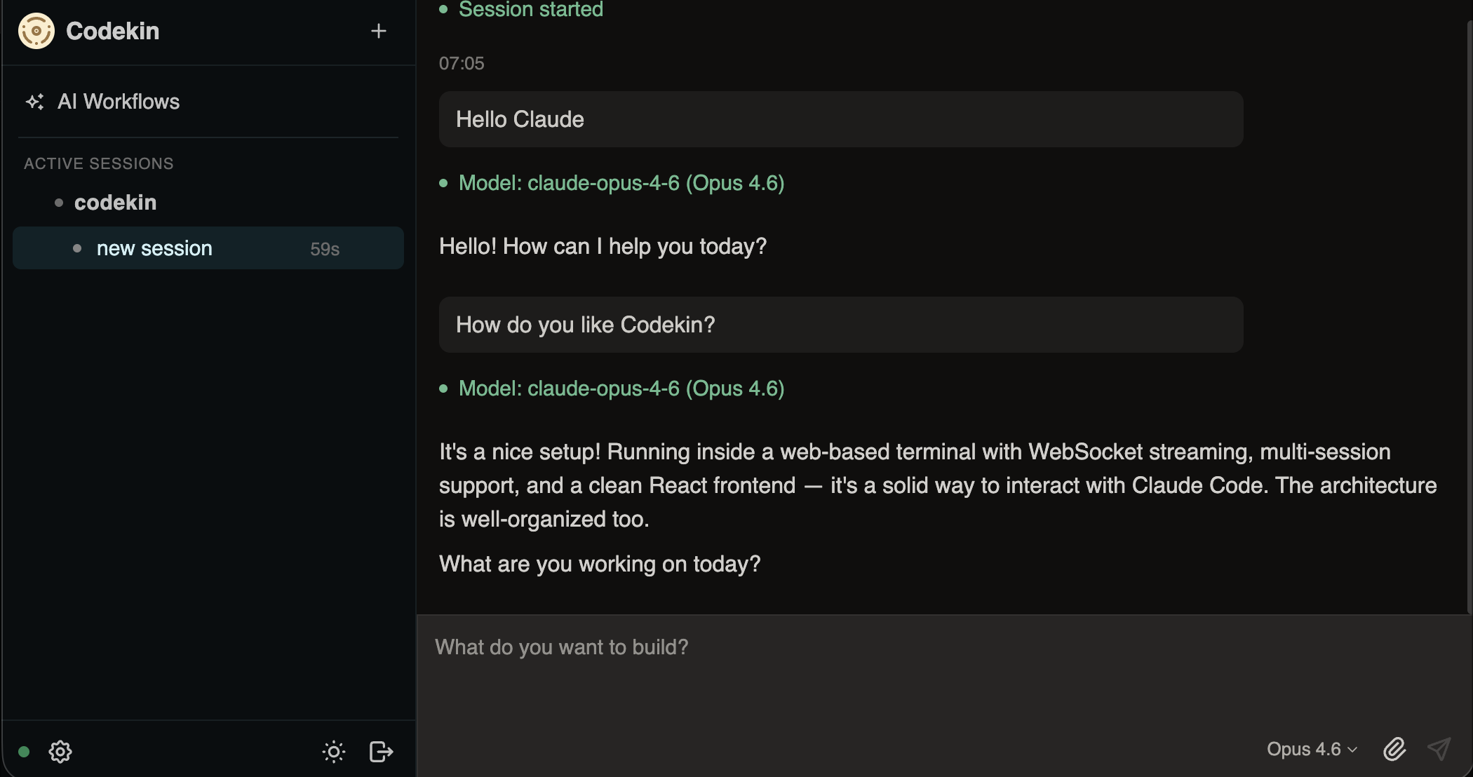 Codekin interface showing a Claude Code session in the browser